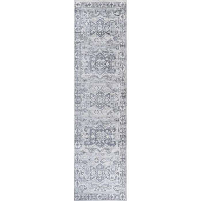 Modern  Vintage Medallion Light Gray 2 ft. x 10 ft. Runner Rug