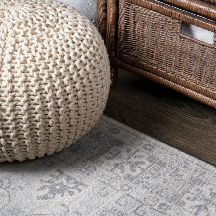Modern  Vintage Medallion Light Gray 2 ft. x 10 ft. Runner Rug