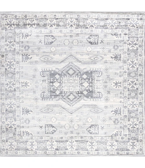 Modern  Vintage Medallion Light Gray 6' Square Area Rug
