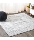 Modern  Vintage Medallion Light Gray 6' Square Area Rug