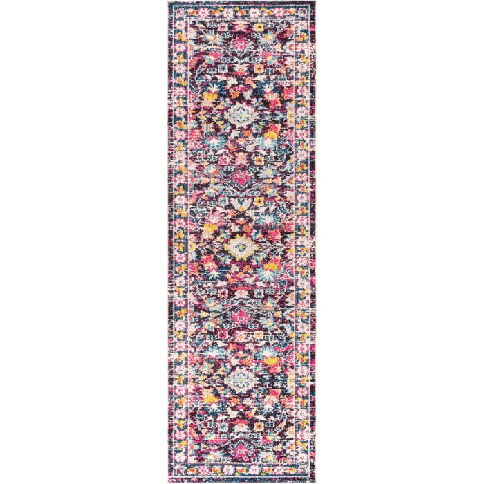 Modern  Boho Floral Multi/Purple 2 ft. x 8 ft. Runner Rug