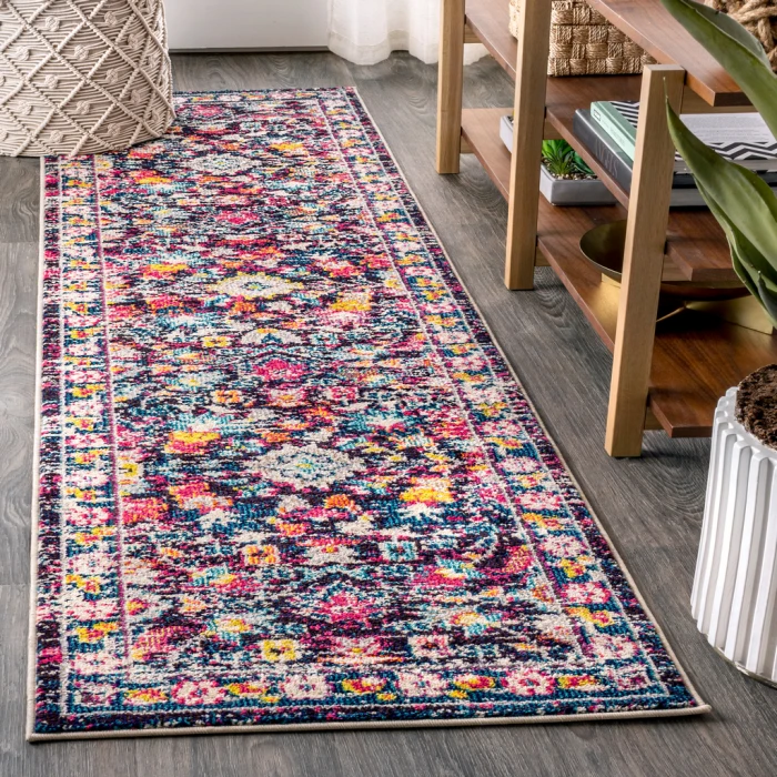 Modern  Boho Floral Multi/Purple 2 ft. x 8 ft. Runner Rug