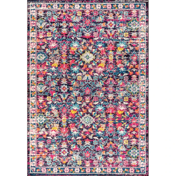 Modern  Boho Floral Multi/Purple 5 ft. x 8 ft. Area Rug