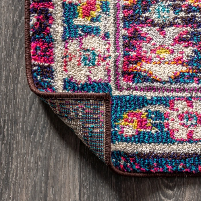 Modern  Boho Floral Multi/Purple 5' Round Area Rug