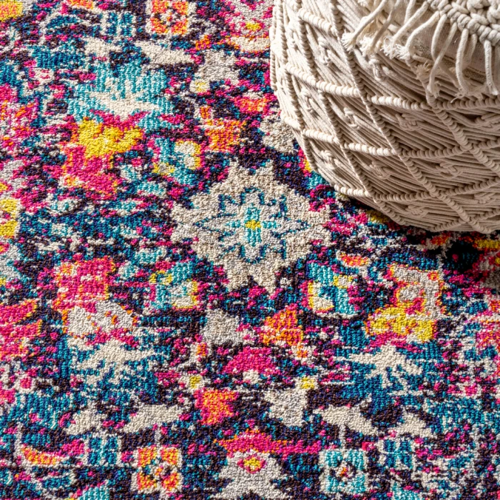 Modern  Boho Floral Multi/Purple 5' Round Area Rug