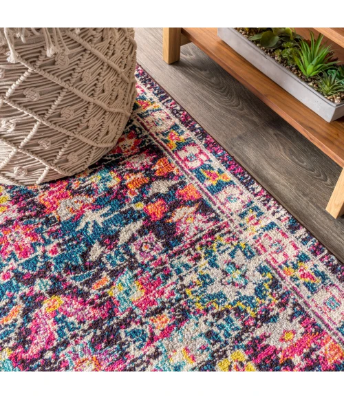 Modern  Boho Floral Multi/Purple 2 ft. x 8 ft. Runner Rug
