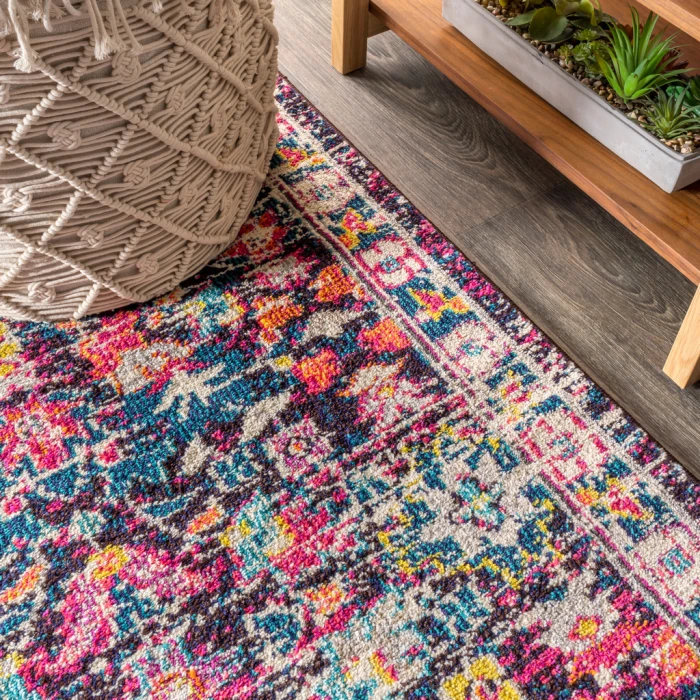 Modern  Boho Floral Multi/Purple 5' Round Area Rug