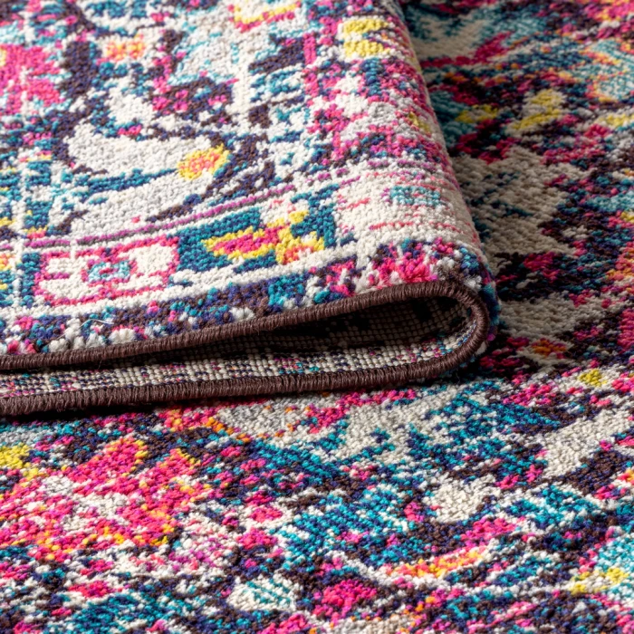 Modern  Boho Floral Multi/Purple 5' Round Area Rug