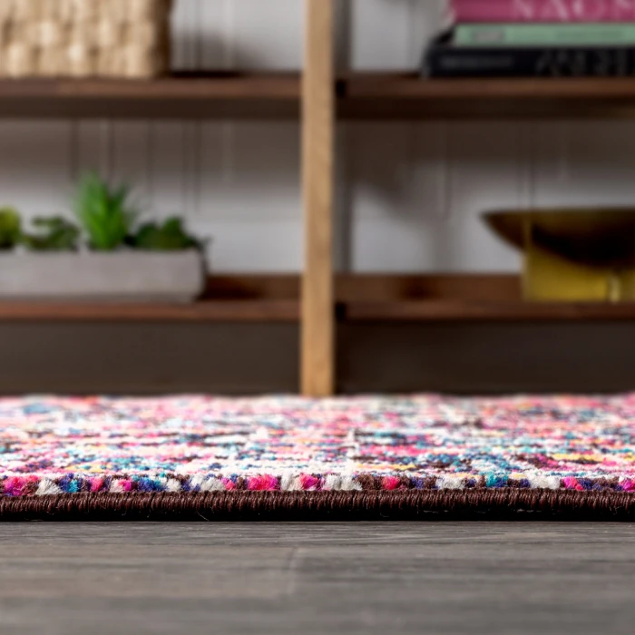 Modern  Boho Floral Multi/Purple 5' Round Area Rug
