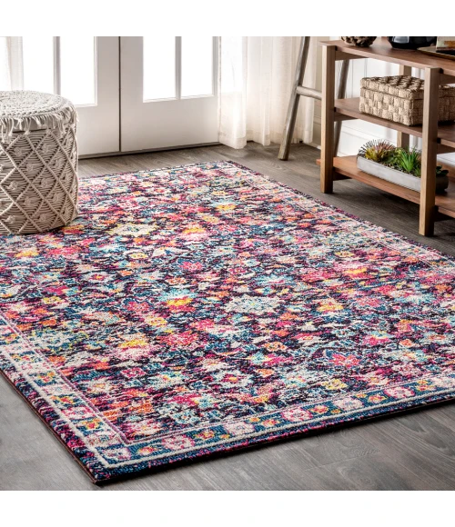 Modern  Boho Floral Multi/Purple 4 ft. x 6 ft. Area Rug