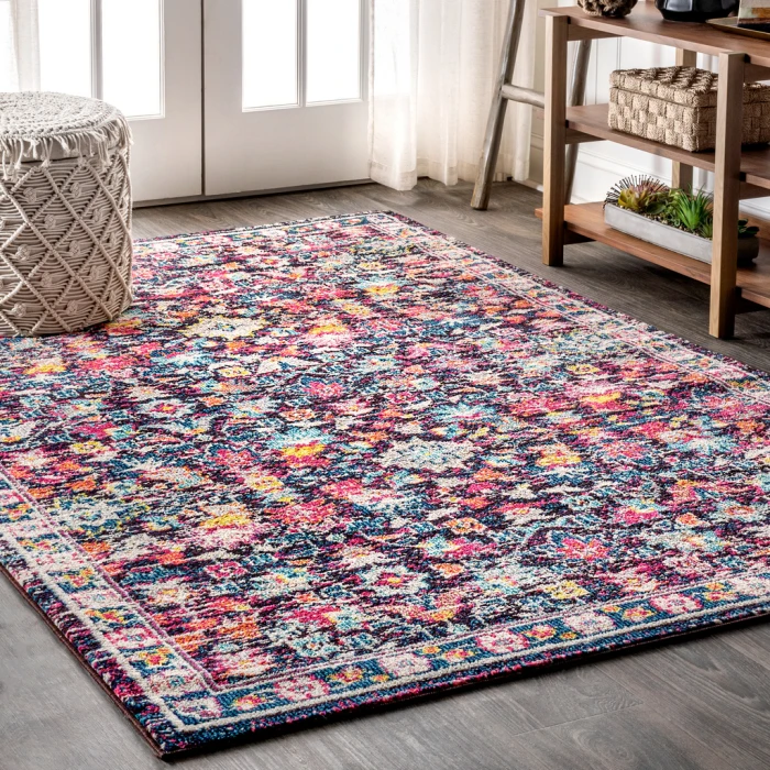 Modern  Boho Floral Multi/Purple 5 ft. x 8 ft. Area Rug