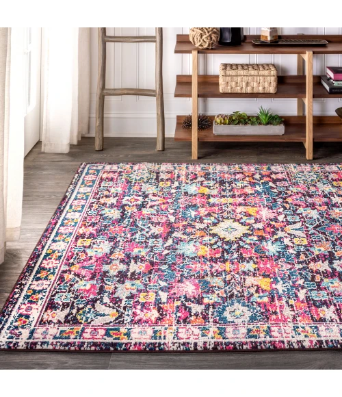 Modern  Boho Floral Multi/Purple 4 ft. x 6 ft. Area Rug
