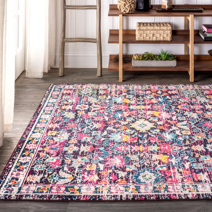 Modern  Boho Floral Multi/Purple 5 ft. x 8 ft. Area Rug