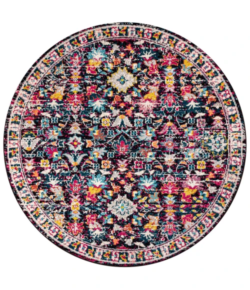 Modern  Boho Floral Multi/Purple 5' Round Area Rug