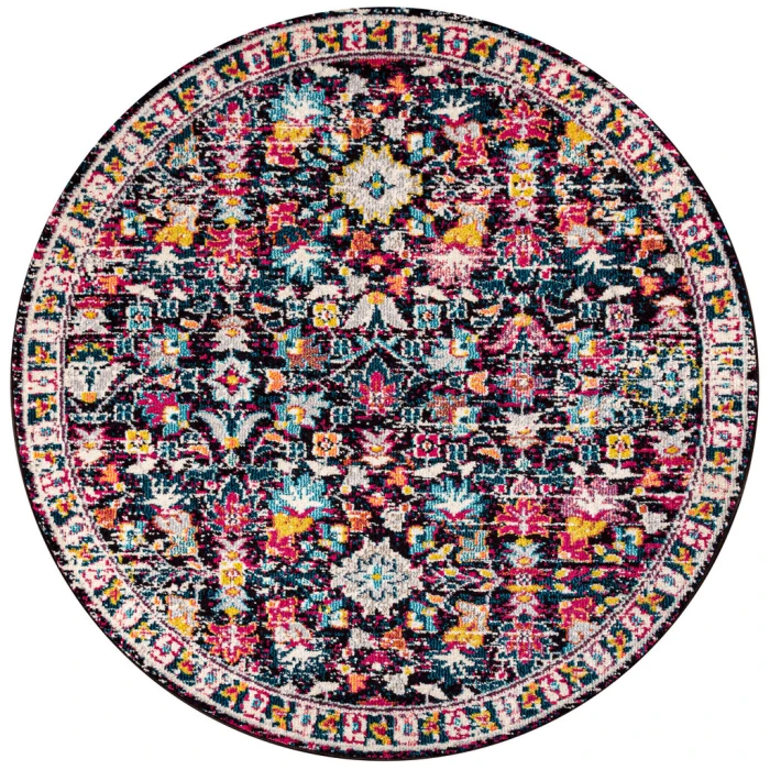 Modern  Boho Floral Multi/Purple 5' Round Area Rug
