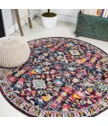 Modern  Boho Floral Multi/Purple 5' Round Area Rug