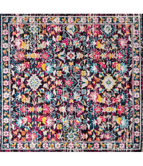 Modern  Boho Floral Multi/Purple 5' Square Area Rug