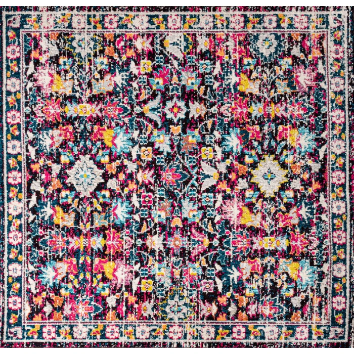 Modern  Boho Floral Multi/Purple 5' Square Area Rug