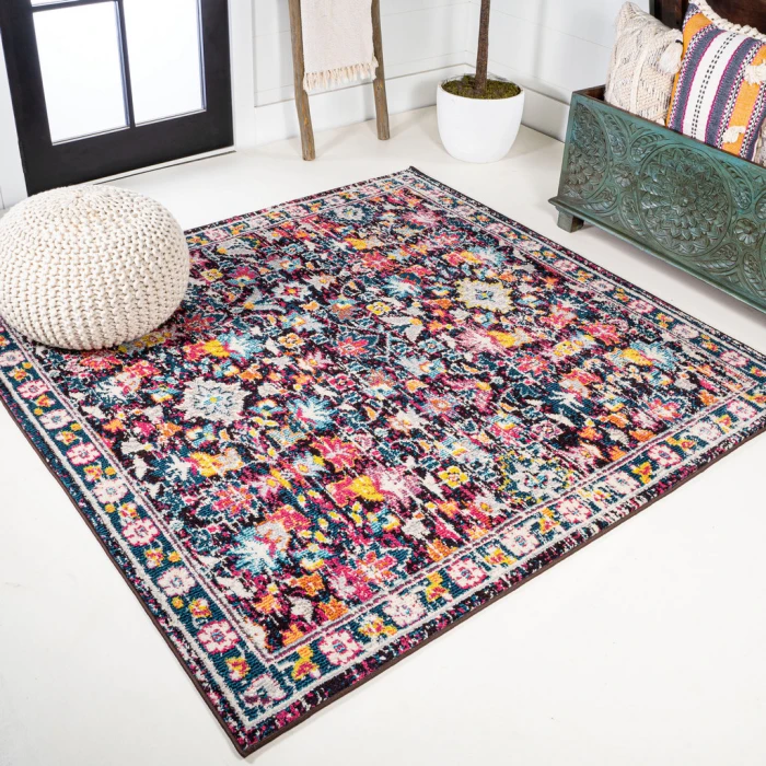 Modern  Boho Floral Multi/Purple 5' Square Area Rug
