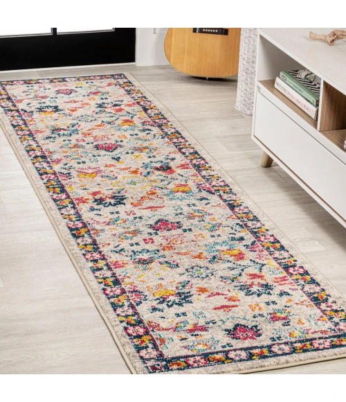 Modern  Boho Floral Beige/Multi 2 ft. x 8 ft. Runner Rug