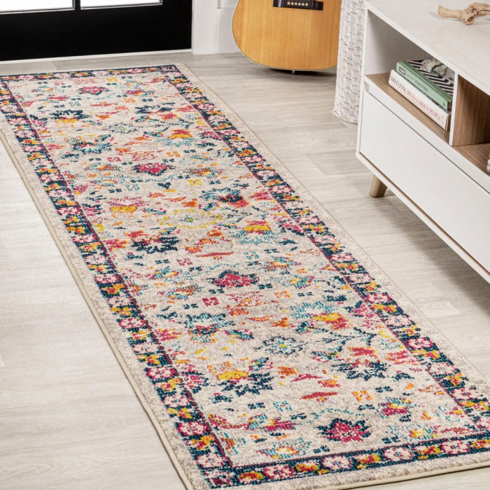 Modern  Boho Floral Beige/Multi 2 ft. x 8 ft. Runner Rug