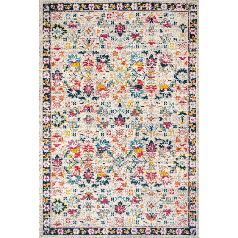 Modern  Boho Floral Beige/Multi 4 ft. x 6 ft. Area Rug