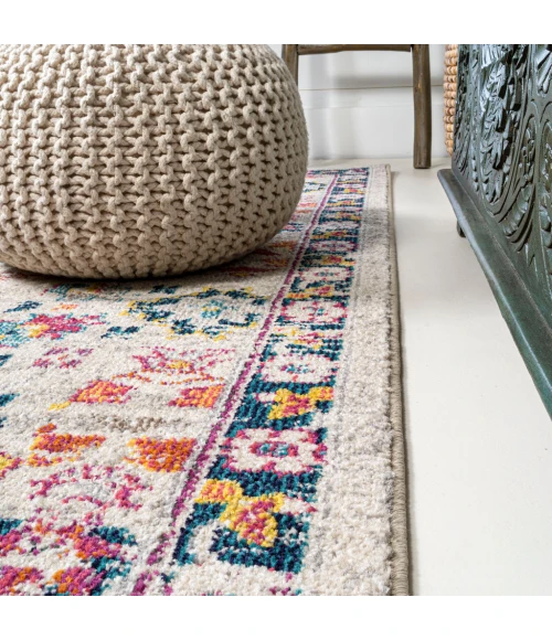 Modern  Boho Floral Beige/Multi 2 ft. x 8 ft. Runner Rug