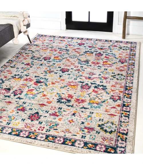 Modern  Boho Floral Beige/Multi 5 ft. x 8 ft. Area Rug