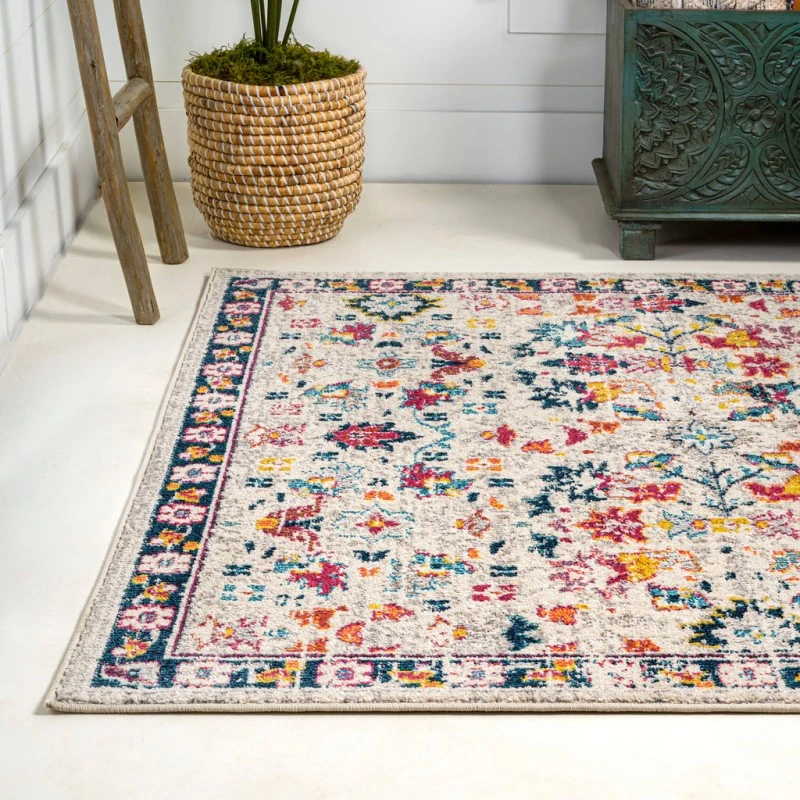 Modern  Boho Floral Beige/Multi 4 ft. x 6 ft. Area Rug