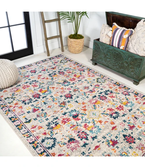 Modern  Boho Floral Beige/Multi 5 ft. x 8 ft. Area Rug