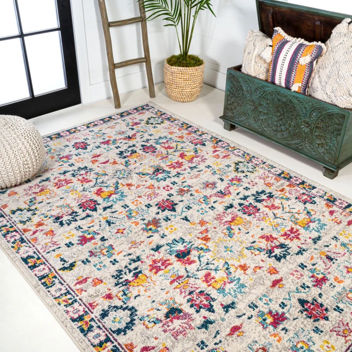 Modern  Boho Floral Beige/Multi 8 ft. x 10 ft. Area Rug