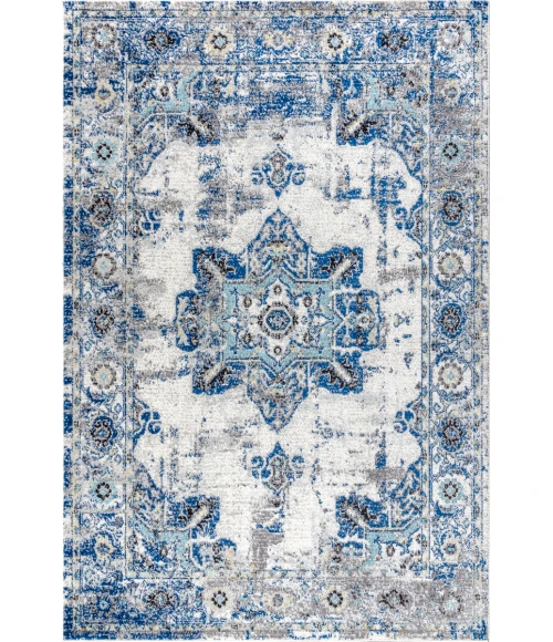 Modern  Boho Vintage Medallion Ivory/Blue 5 ft. x 8 ft. Area Rug