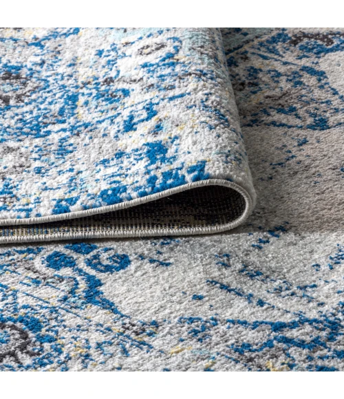 Modern  Boho Vintage Medallion Ivory/Blue 5 ft. x 8 ft. Area Rug