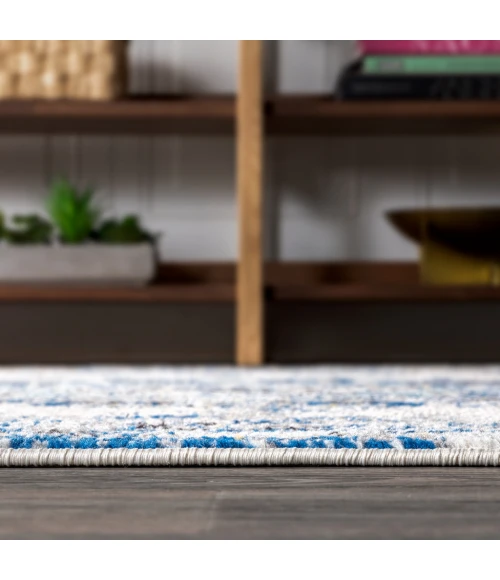 Modern  Boho Vintage Medallion Ivory/Blue 5 ft. x 8 ft. Area Rug