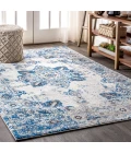 Modern  Boho Vintage Medallion Ivory/Blue 5 ft. x 8 ft. Area Rug