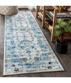 Jonathany Modern Persian MDP202A Cream/Blue Area Rug 2 ft. 3 in. X 8 ft. Runner