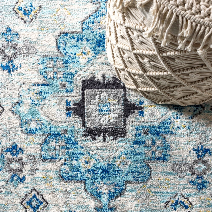Modern  Boho Vintage Medallion Cream/Blue 8 ft. x 10 ft. Area Rug