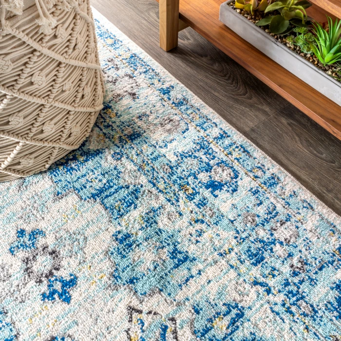 Modern  Boho Vintage Medallion Cream/Blue 8 ft. x 10 ft. Area Rug