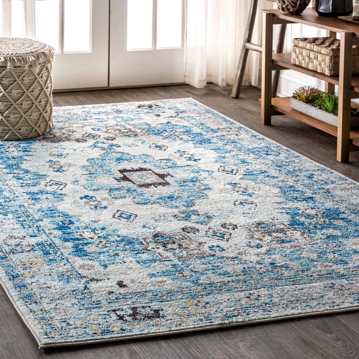 Modern  Boho Vintage Medallion Cream/Blue 8 ft. x 10 ft. Area Rug