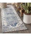 Modern  Boho Vintage Cream/Blue 2 ft. x 8 ft. Runner Rug