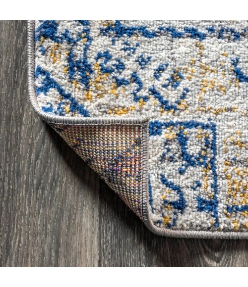 Modern  Boho Vintage Cream/Blue 5 ft. x 8 ft. Area Rug