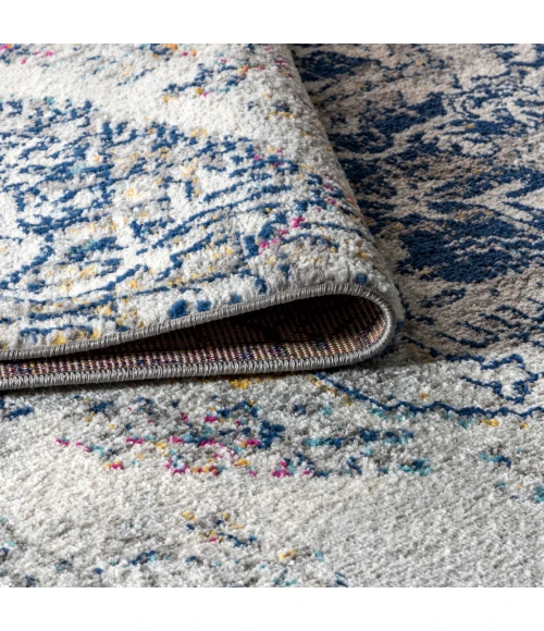 Modern  Boho Vintage Cream/Blue 5 ft. x 8 ft. Area Rug