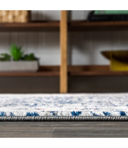 Modern  Boho Vintage Cream/Blue 5 ft. x 8 ft. Area Rug