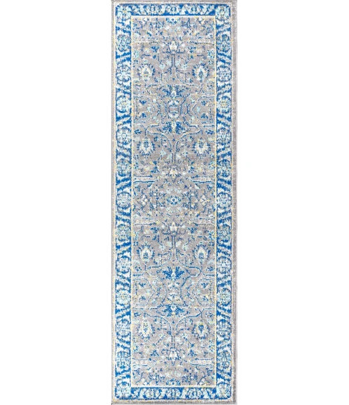 Modern  Boho Floral Gray/Navy 2 ft. x 8 ft. Runner Rug
