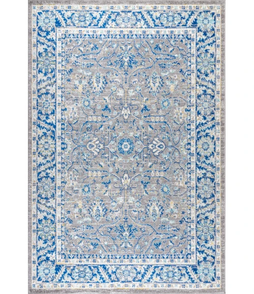 Modern  Boho Floral Gray/Navy 8 ft. x 10 ft. Area Rug