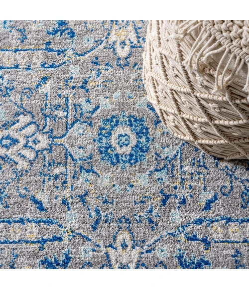 Modern  Boho Floral Gray/Navy 8 ft. x 10 ft. Area Rug