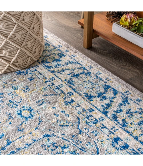 Modern  Boho Floral Gray/Navy 8 ft. x 10 ft. Area Rug
