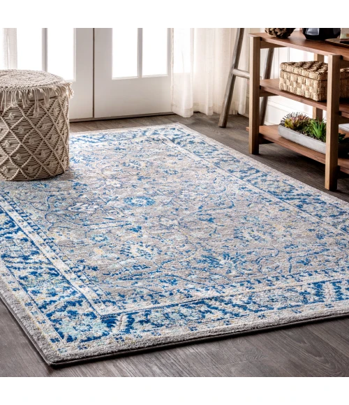 Modern  Boho Floral Gray/Navy 8 ft. x 10 ft. Area Rug