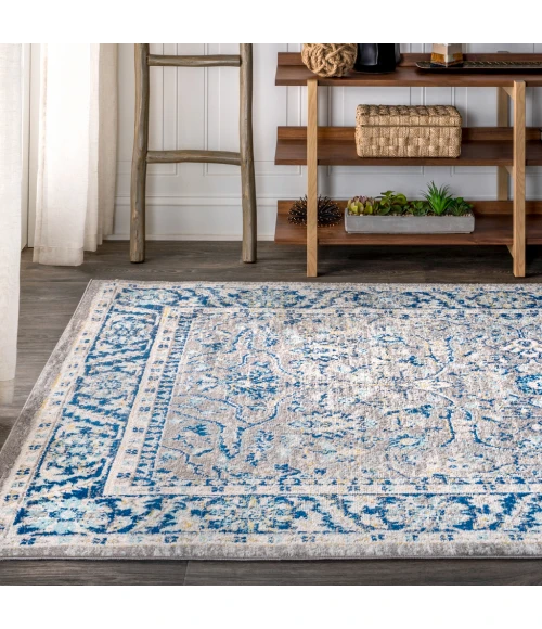 Modern  Boho Floral Gray/Navy 8 ft. x 10 ft. Area Rug