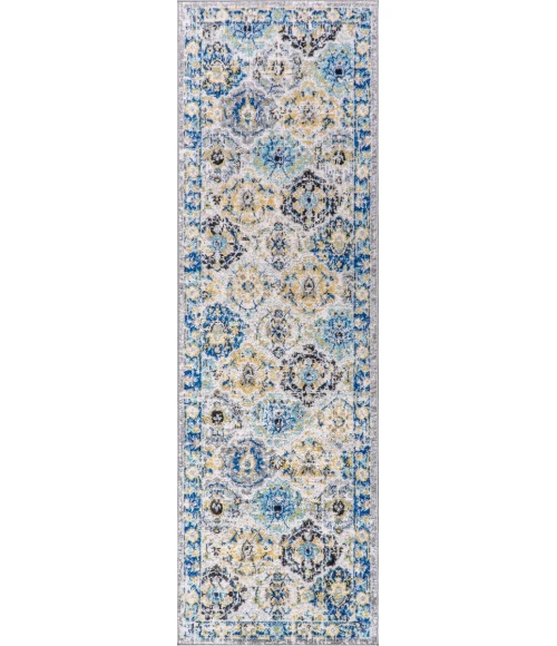 Modern  Boho Vintage Trellis Blue/Multi 2 ft. x 8 ft. Runner Rug